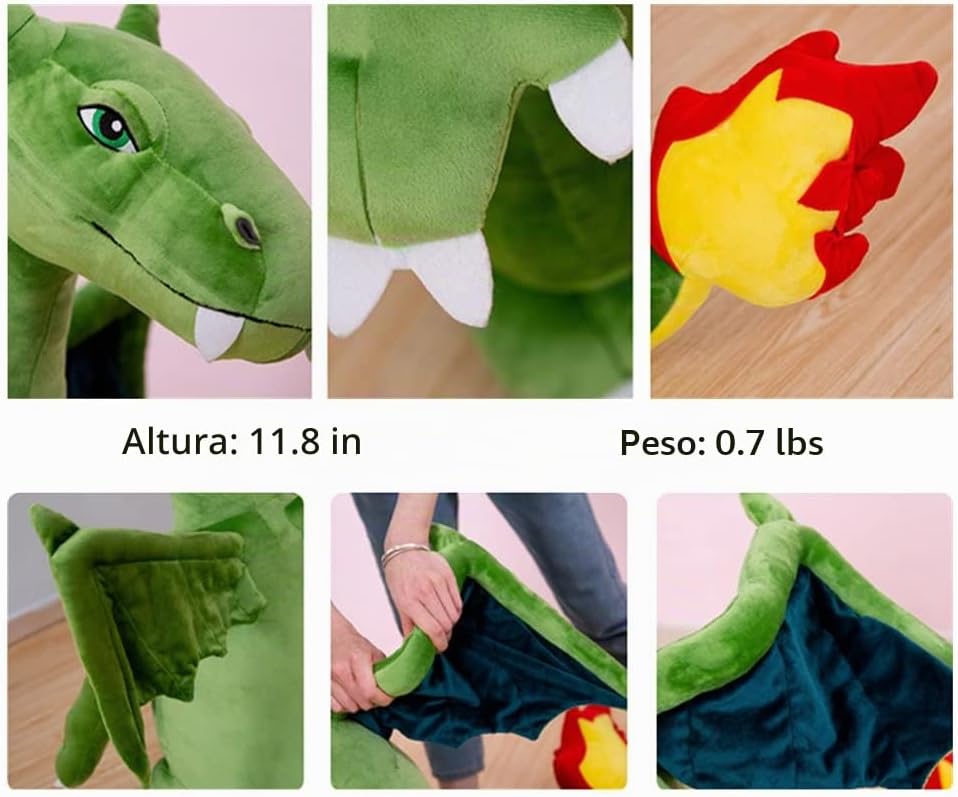 CHAOZI0 Dragón de peluche con alas malvadas, dragón que respira fue...