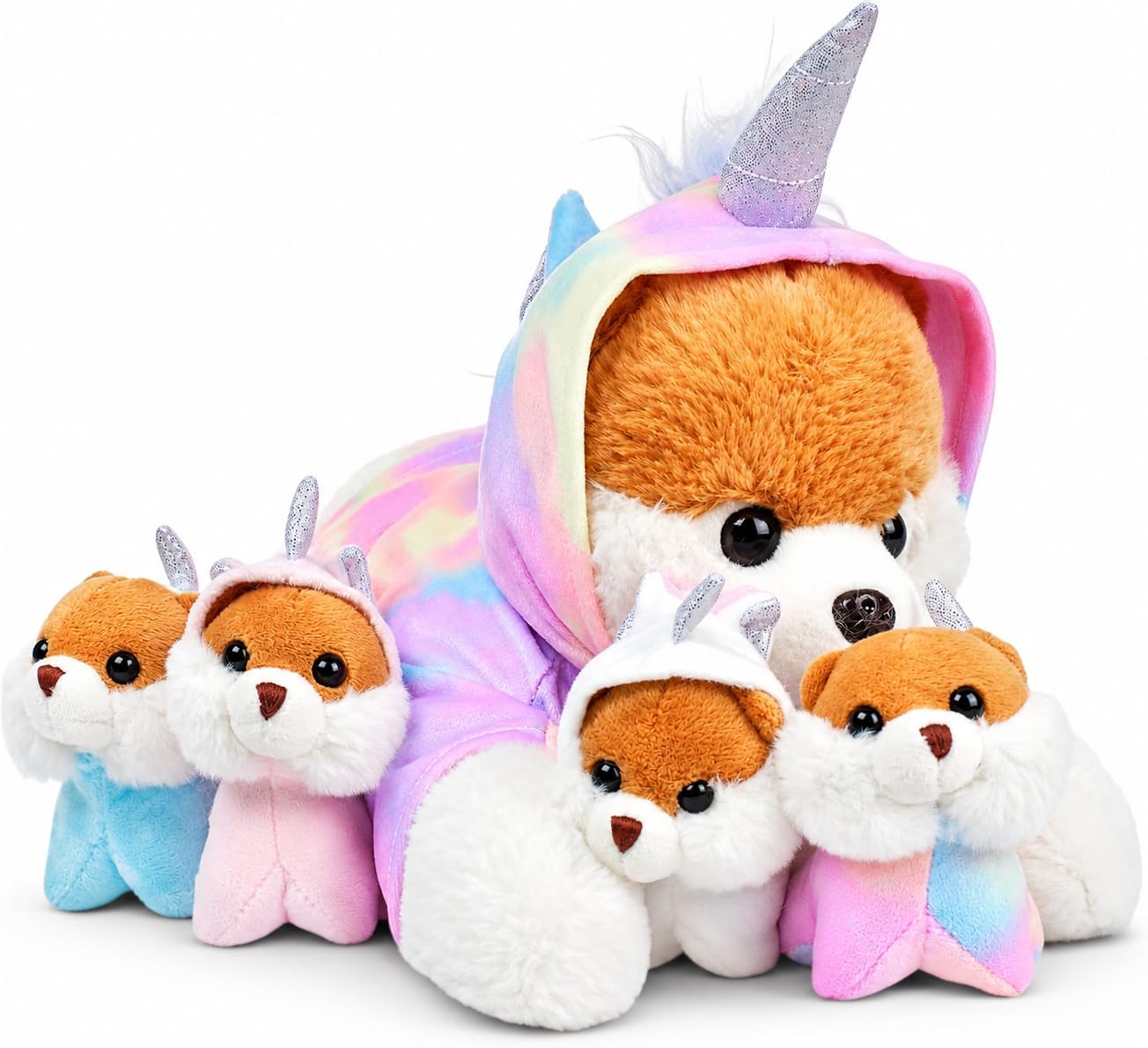 PixieCrush Animales de peluche para perros, mamá bernesa con 4 cach...