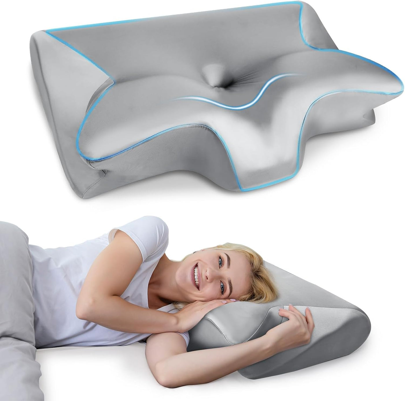 HOMCA Almohada cervical de espuma viscoelástica 2 en 1, almohada or...