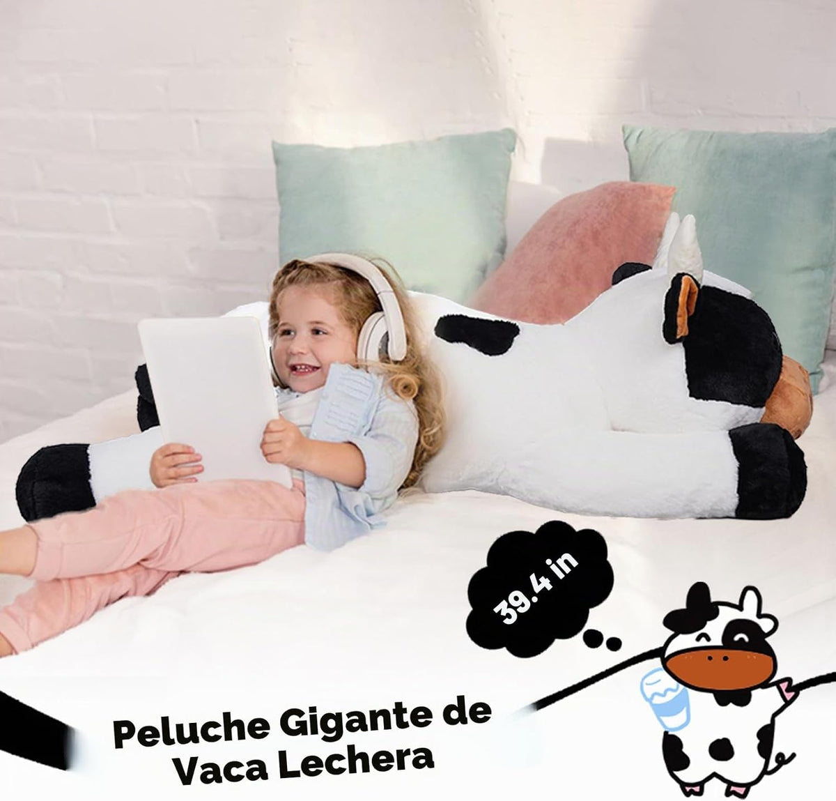 ZBLX Peluche de vaca gigante, animal de peluche de vaca grande de 3...