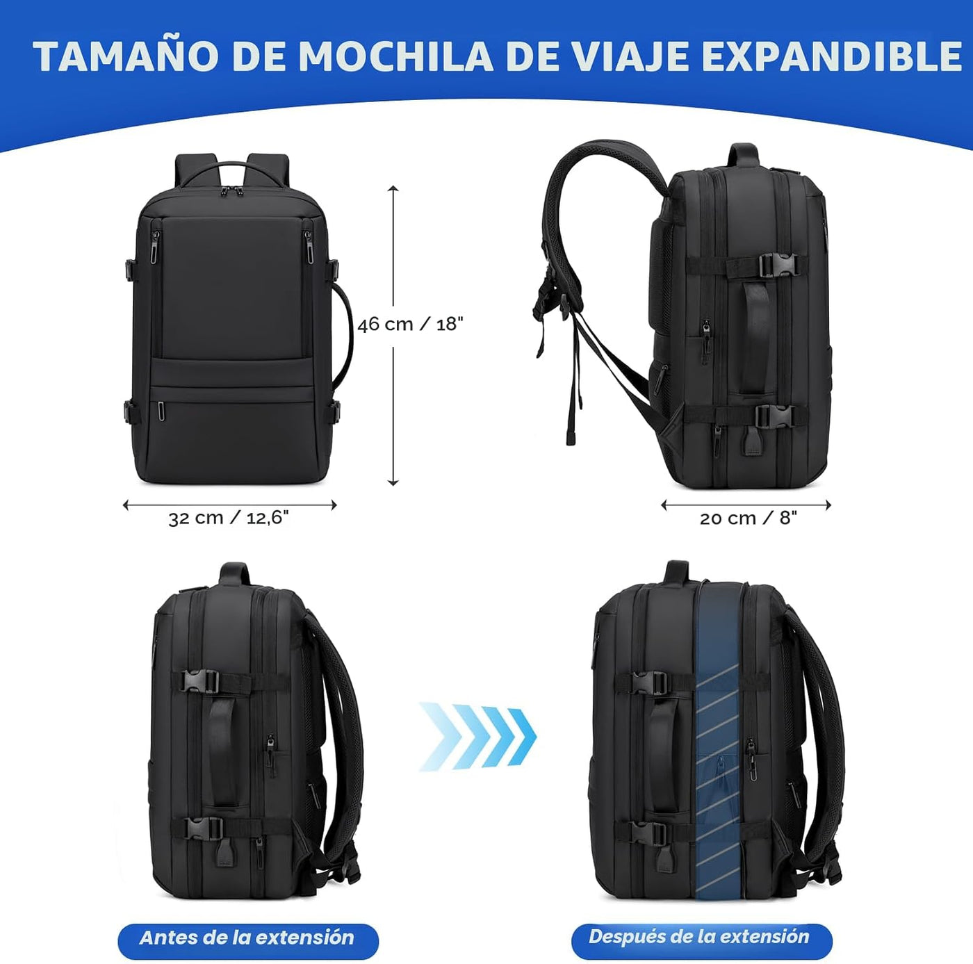 Rcrirth Mochila de viaje de mano para aviones | Mochila expandible...