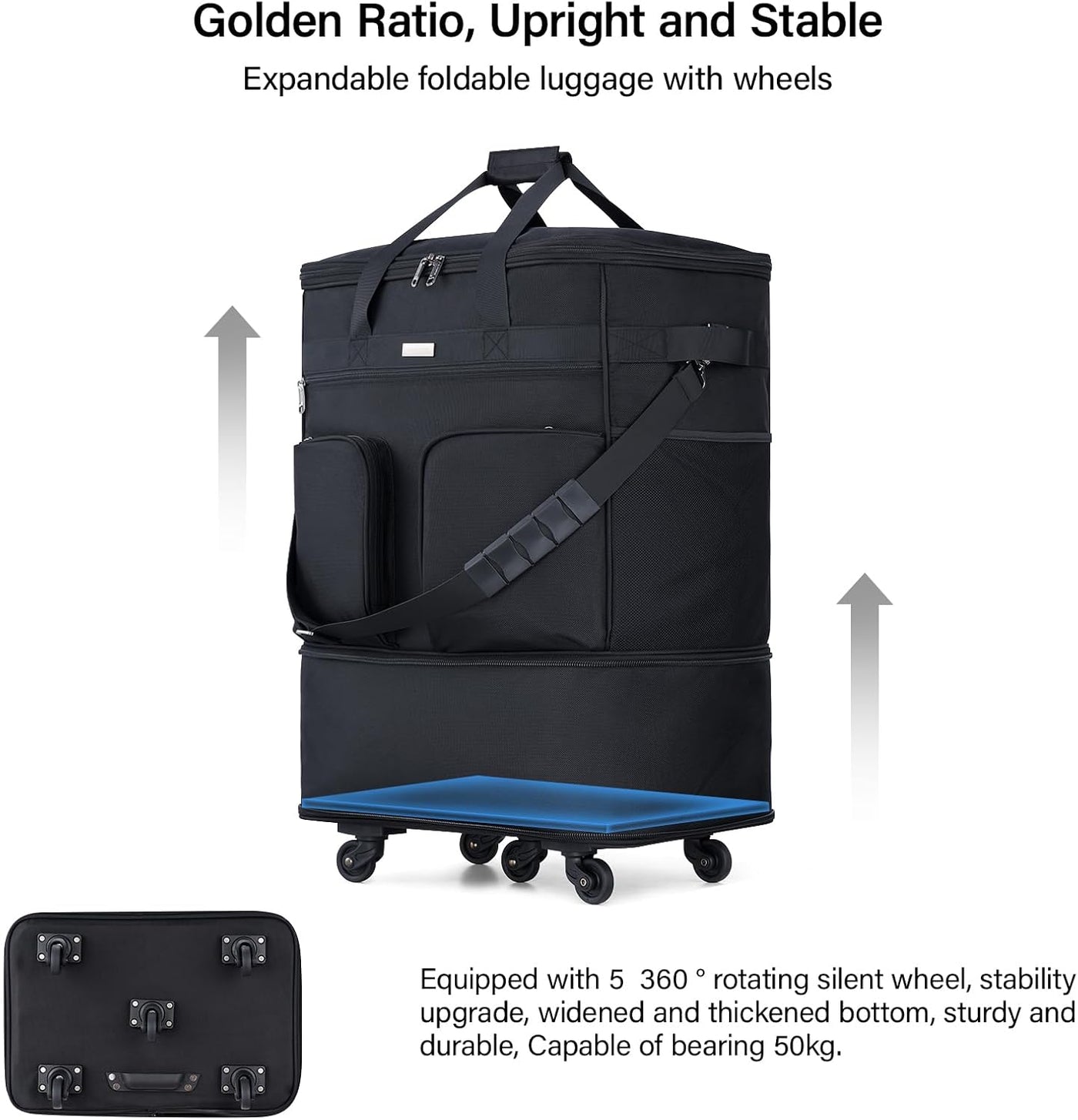 Maletas Hanke con ruedas, bolsa de viaje expandible y plegable, mal...