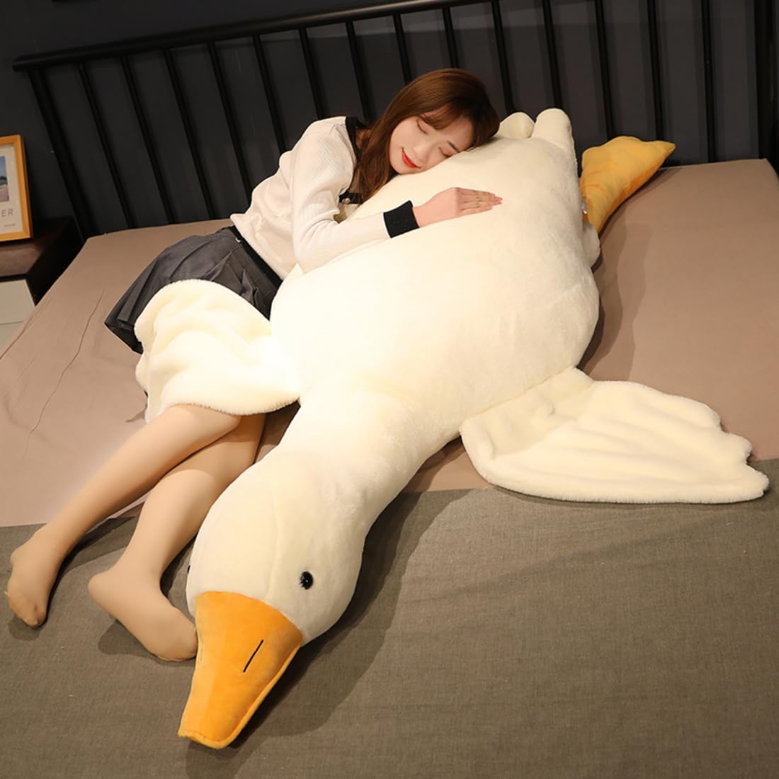 Peluche de Ganso Gigante, Almohada de Felpa de Ganso Blanco Suave d...