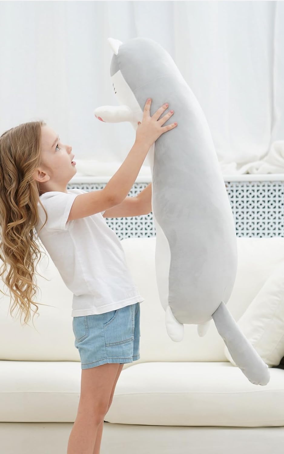 Dalmao - Muñeco de felpa de gato de 91 cm, almohada larga y suave c...