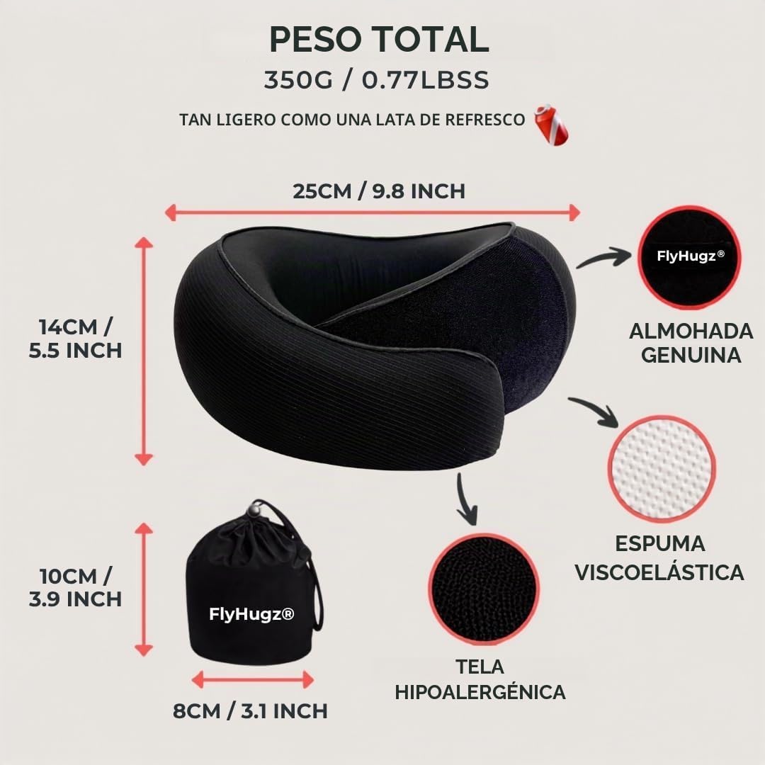 FlyHugz® Almohada de viaje para el cuello de espuma viscoelástica p...