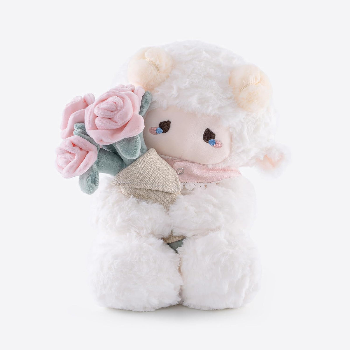 Peluche de cordero blanco de 11.4 pulgadas con ramo extraíble de ro...