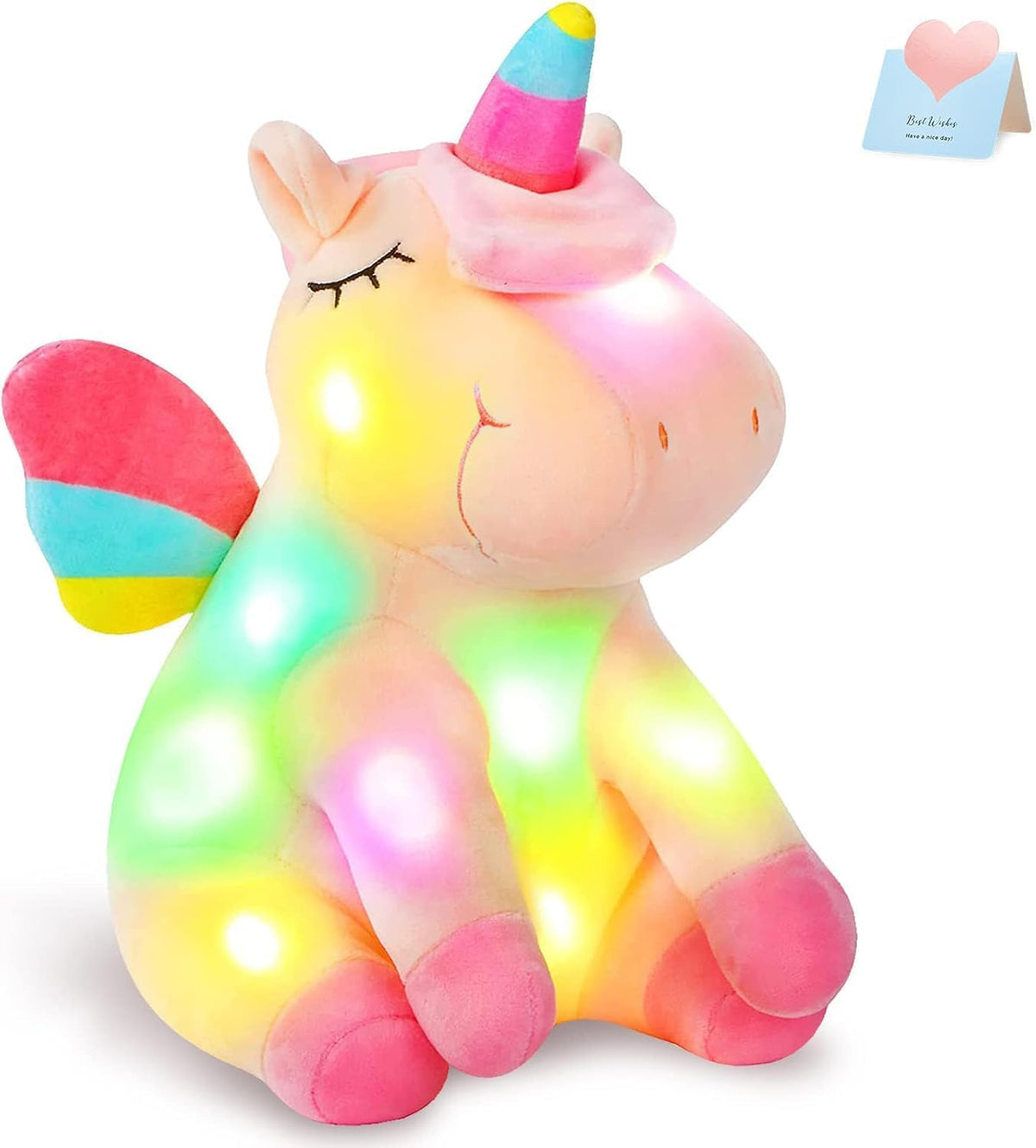 Athoinsu Juguete de peluche suave de unicornio rosa iluminado de 12...