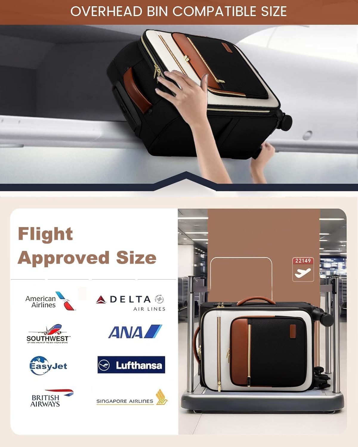 LOVEVOOK Maleta de mano de 22 x 14 x 9 aprobada por aerolínea, equi...