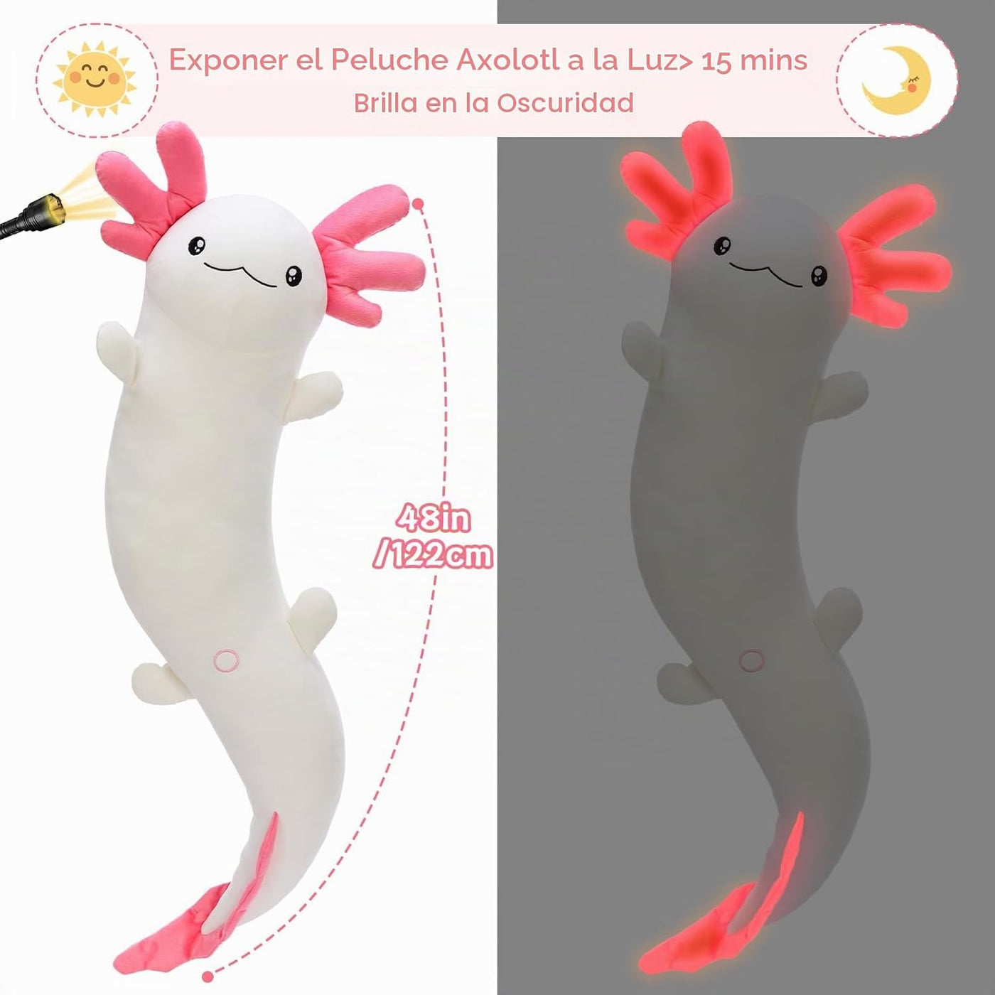 MaoGoLan - Almohada de felpa de ajolote de 48 pulgadas, que brilla...