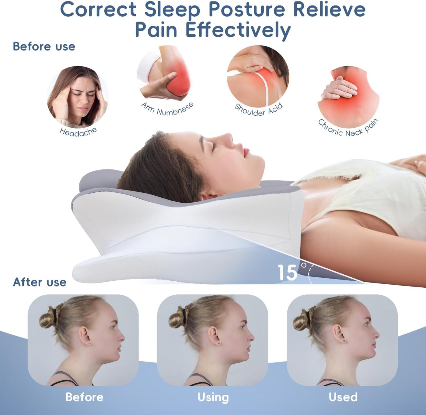 CosBed Almohada cervical para el cuello, almohada de espuma viscoel...
