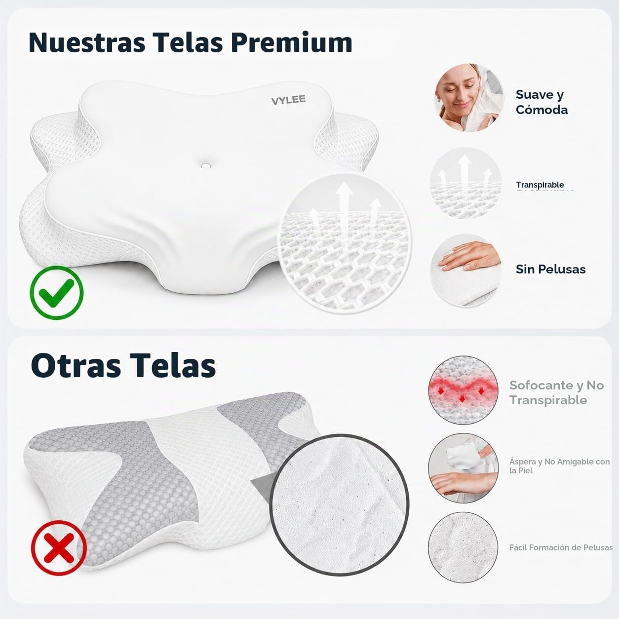 VYLEE Almohada cervical para el cuello, almohada de contorno de esp...