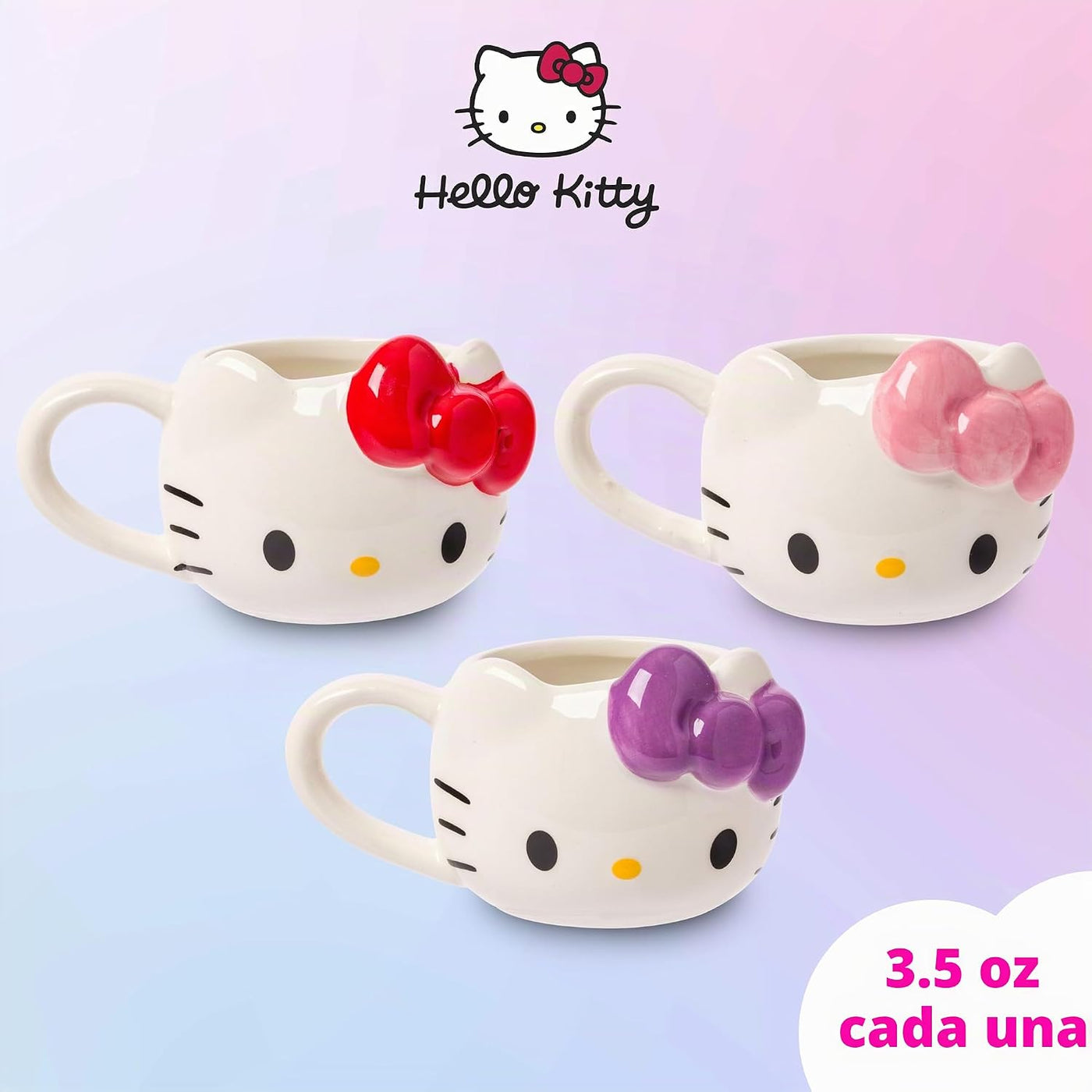 Silver Buffalo Sanrio Hello Kitty Conjunto de 3 tazas de cerámica e...