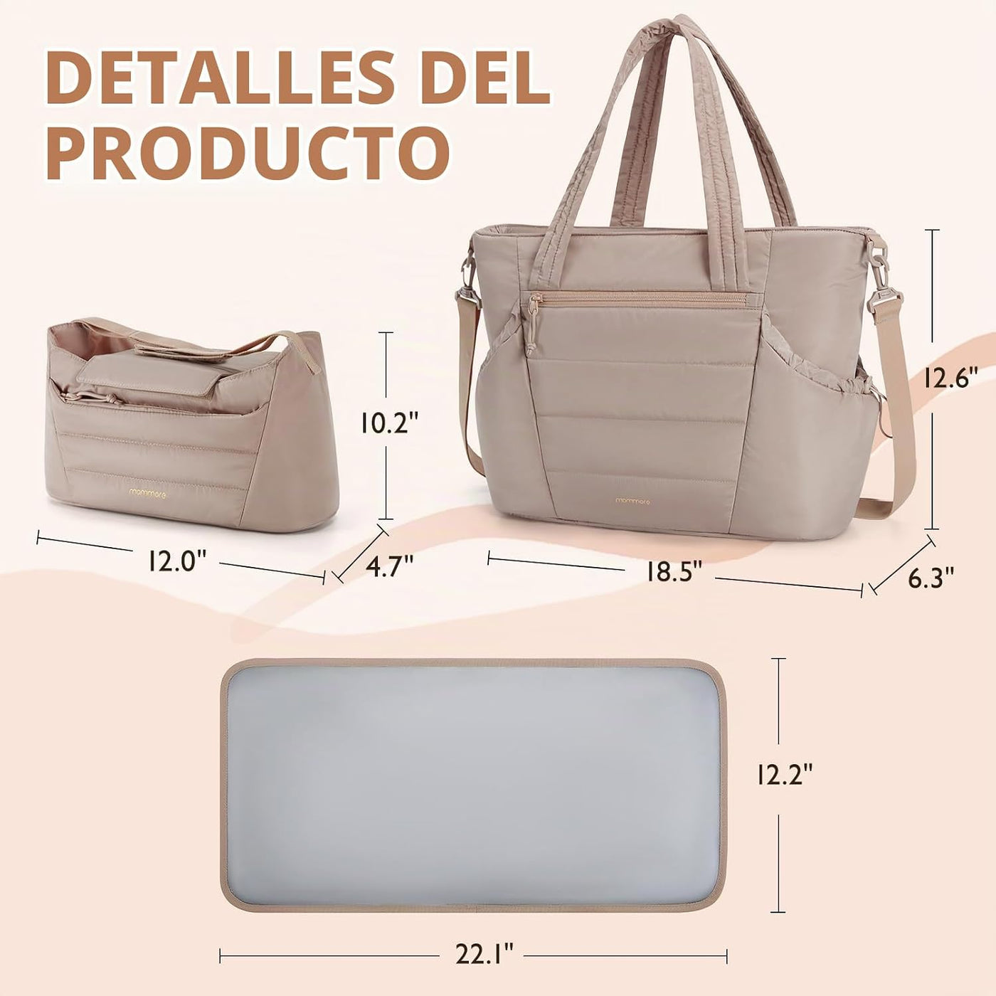 Mommore Bolso de pañales estilo tote con organizador de cochecito,...