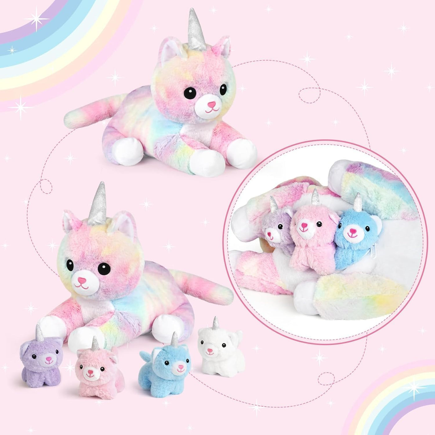 KMUYSL - Juguete de peluche con 4 bebés, diseño de unicornio y gato...