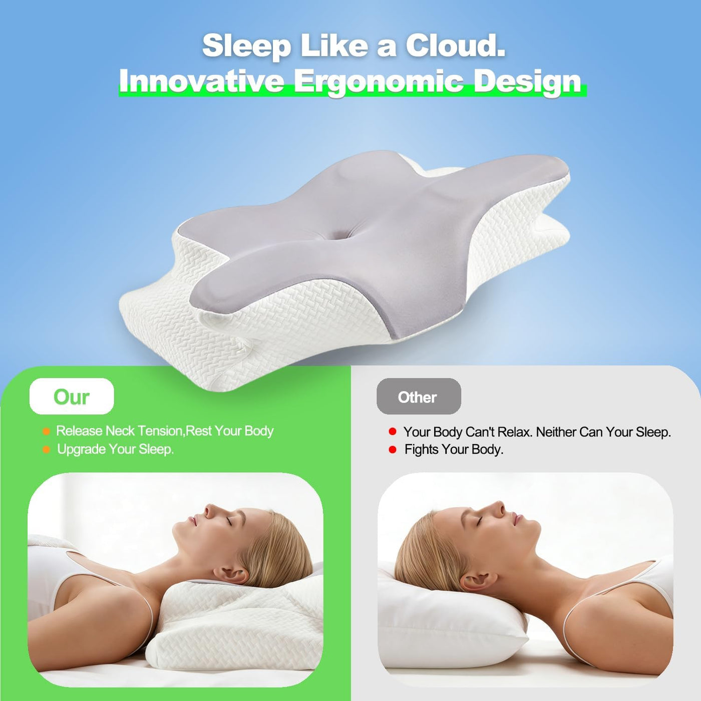 Almohada cervical Ergo para la apnea del sueño, los ronquidos y el...
