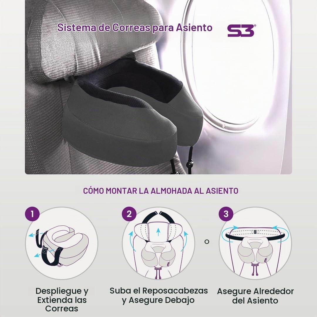Cabeau Evolution S3 - Almohada de viaje en avión para vuelos largos...