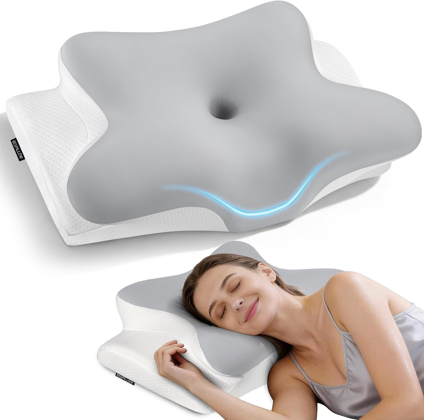 Almohada cervical para el cuello para aliviar el dolor, almohada er...