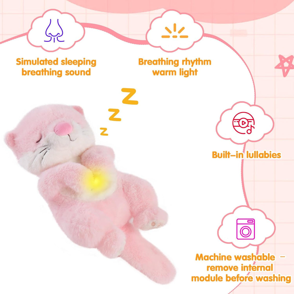 MIAODAM Juguete de peluche calmante para bebé, respiración realista...