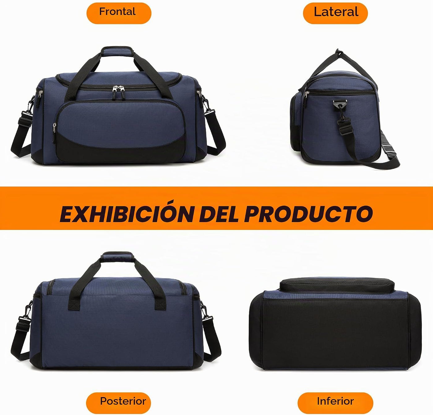 Bolsa de gimnasio, 21 pulgadas, grande, para viajes y deportes, Azul marino