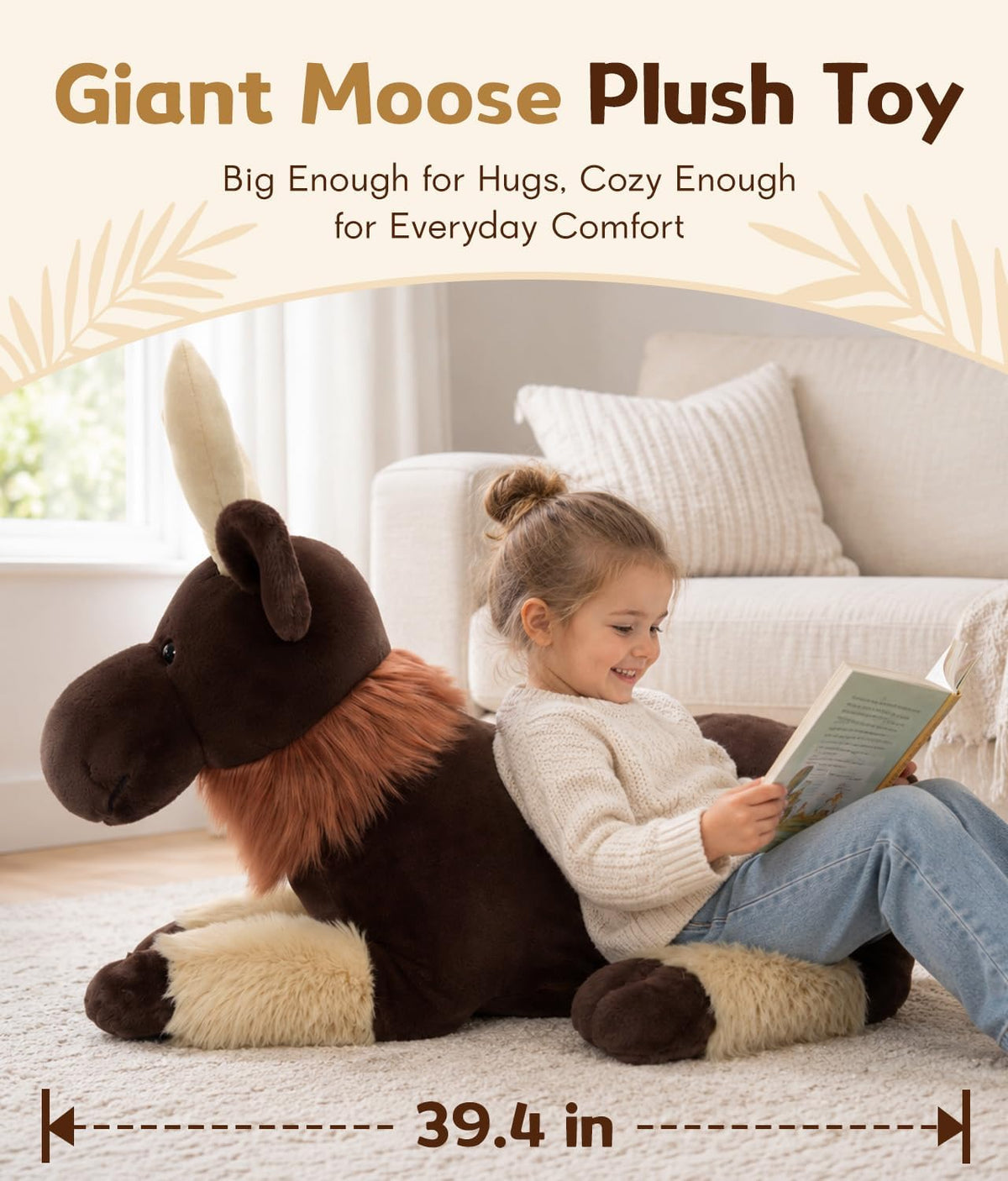 MaoGoLan Peluche de alce gigante, almohada de felpa estilo ciervo y...