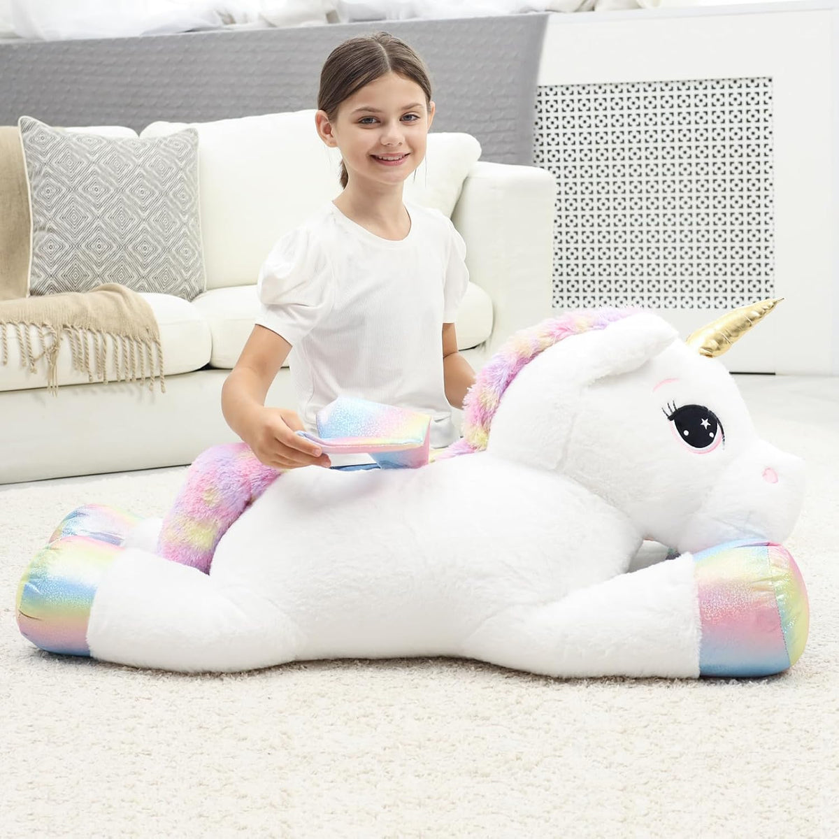 FFxiong Almohada de peluche gigante de unicornio de 44 pulgadas, li...