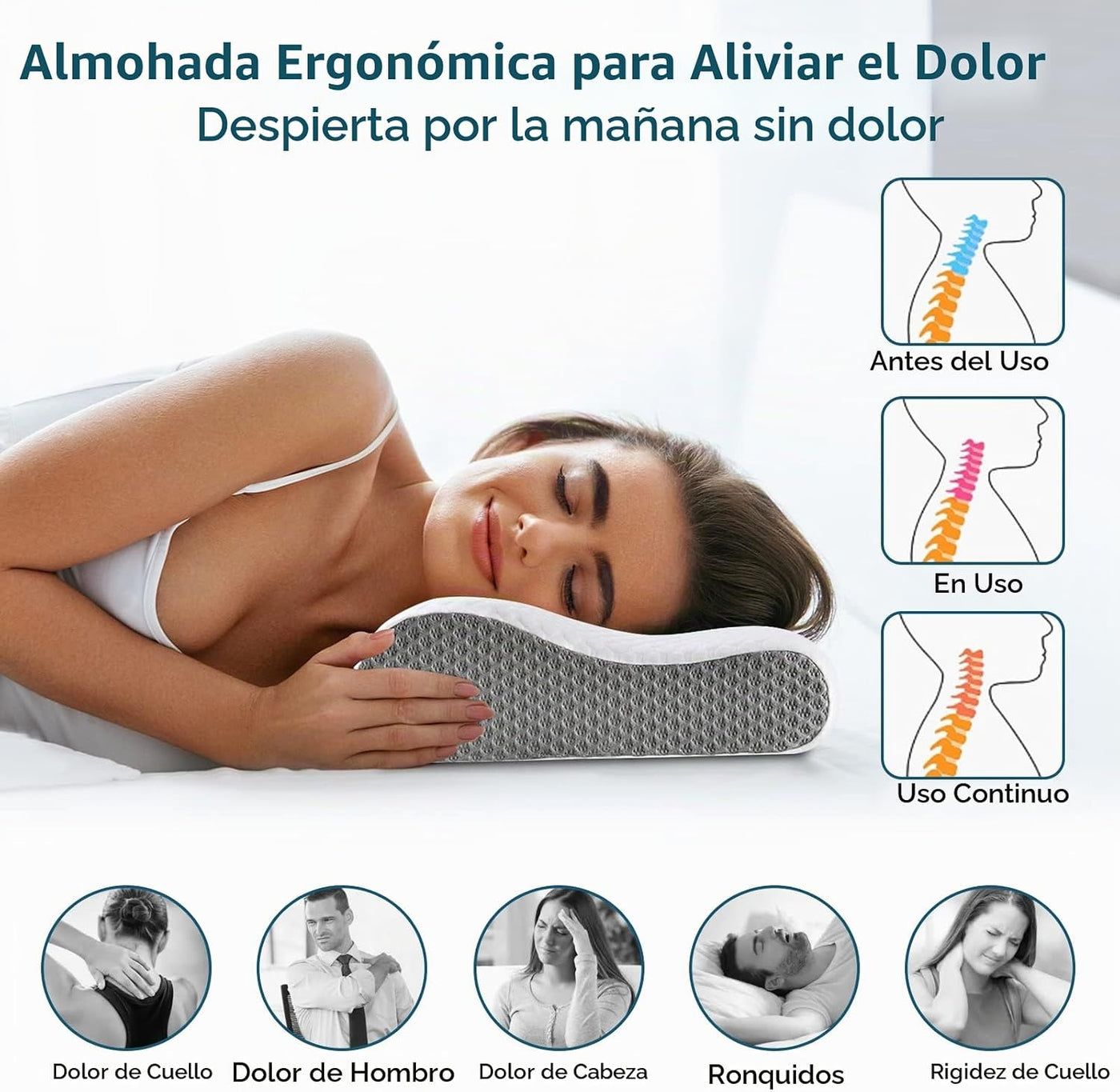Almohada cervical de espuma viscoelástica para aliviar el dolor, al...