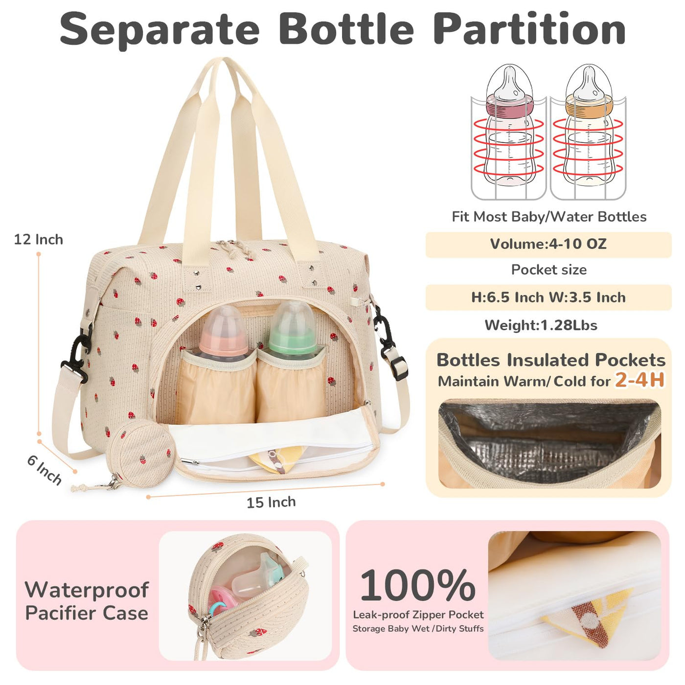 Tenot - Bolsa de pañales con estuche para chupete (color beige, fre...