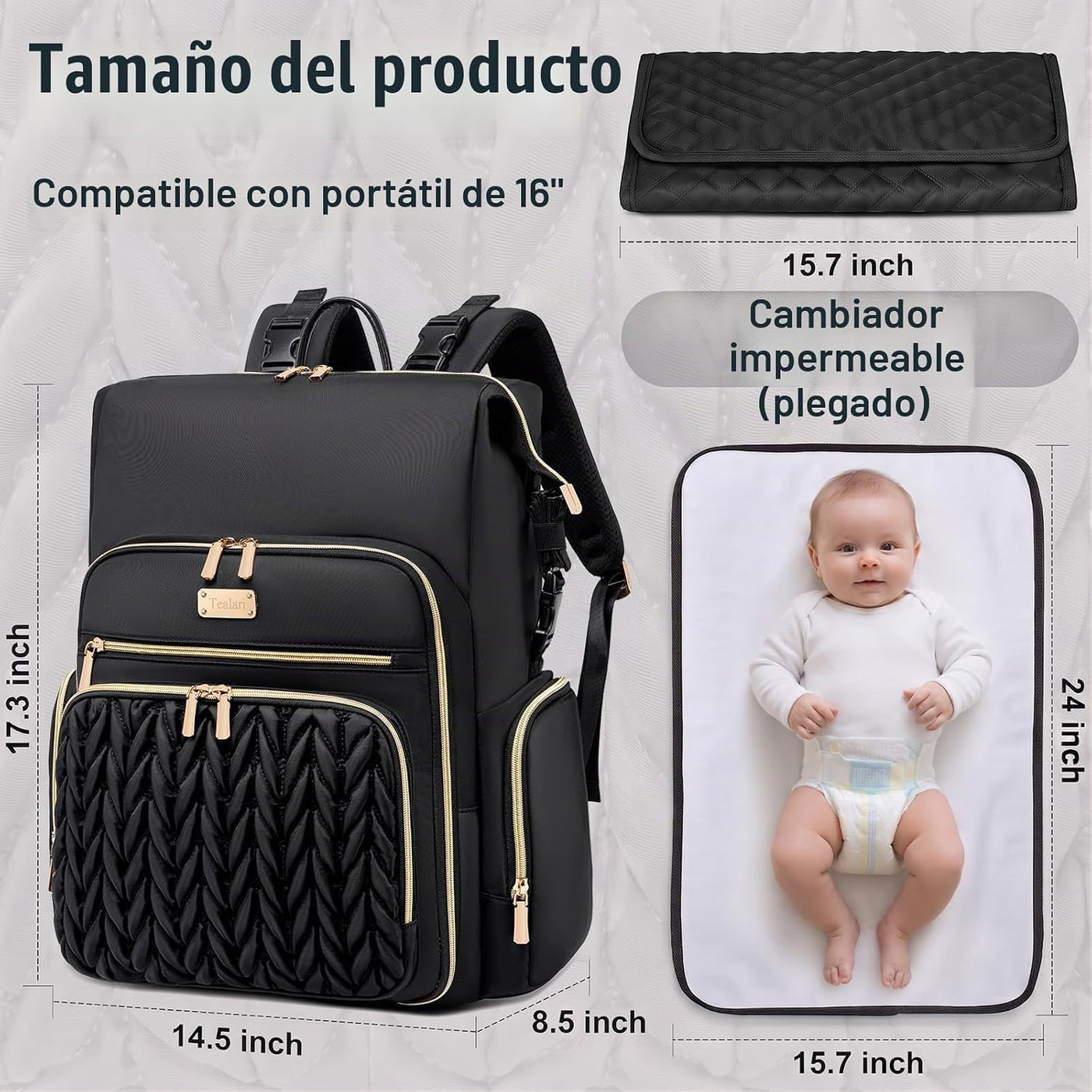 Tealari Mochila de pañales convertible 4 en 1, bolsa de pañales gra...