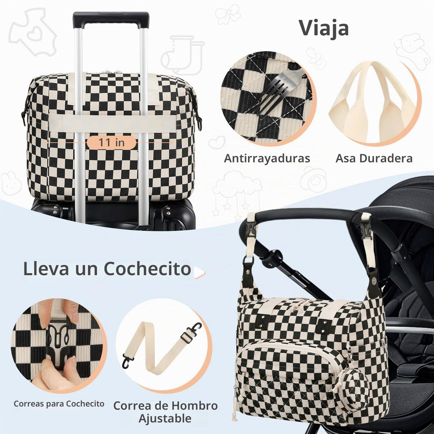 Tenot Bolsa de pañales de pana, bolsa de viaje para pañales con fun...