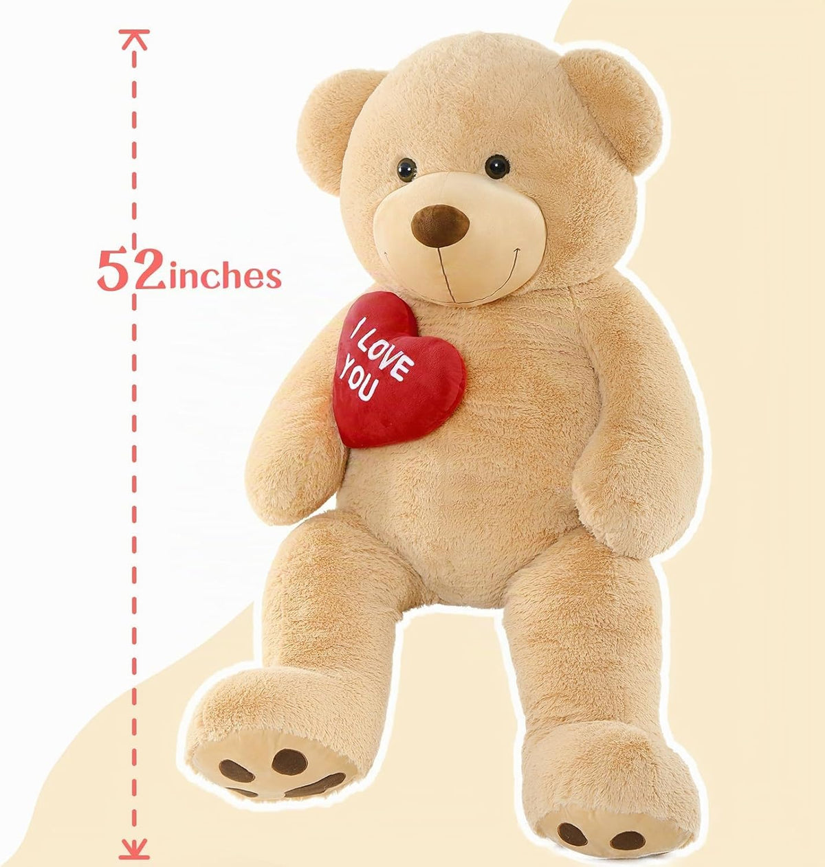 BENINY Oso de peluche gigante marrón de 52 pulgadas con corazón, pe...