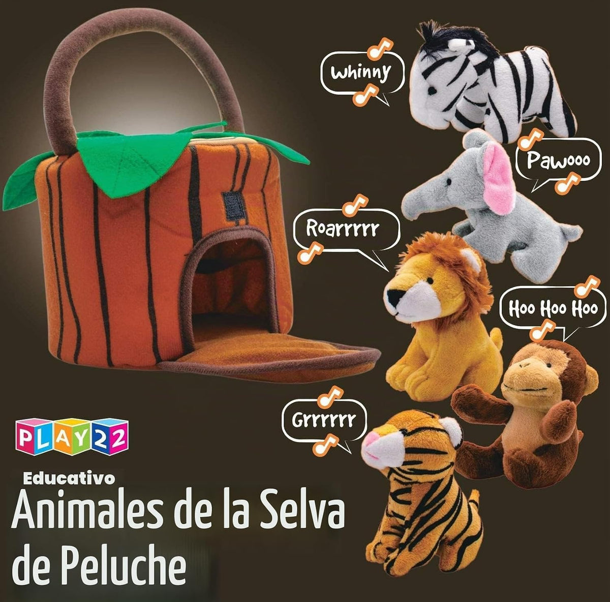 Play22 Juego de 6 piezas de animales de la selva parlantes de felpa...