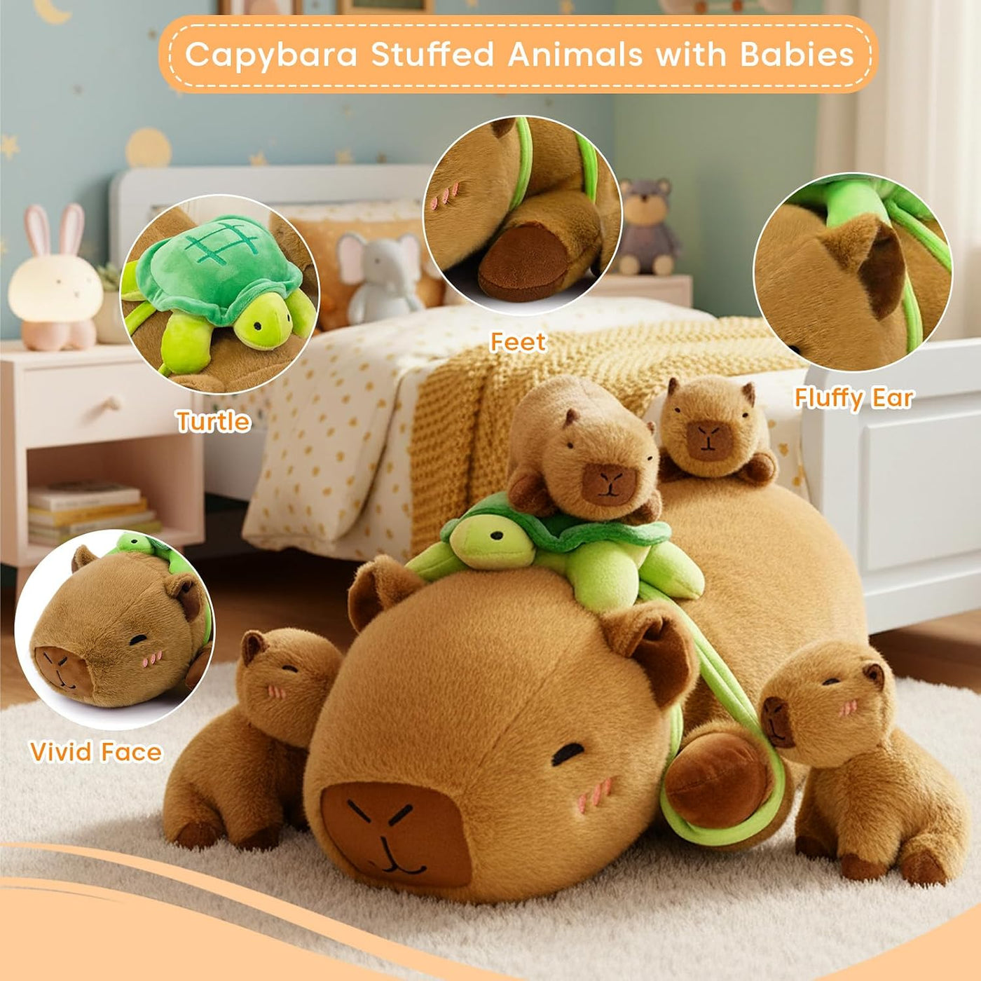 SQEQE Capybara - Animales de peluche con bebés en el interior, pelu...