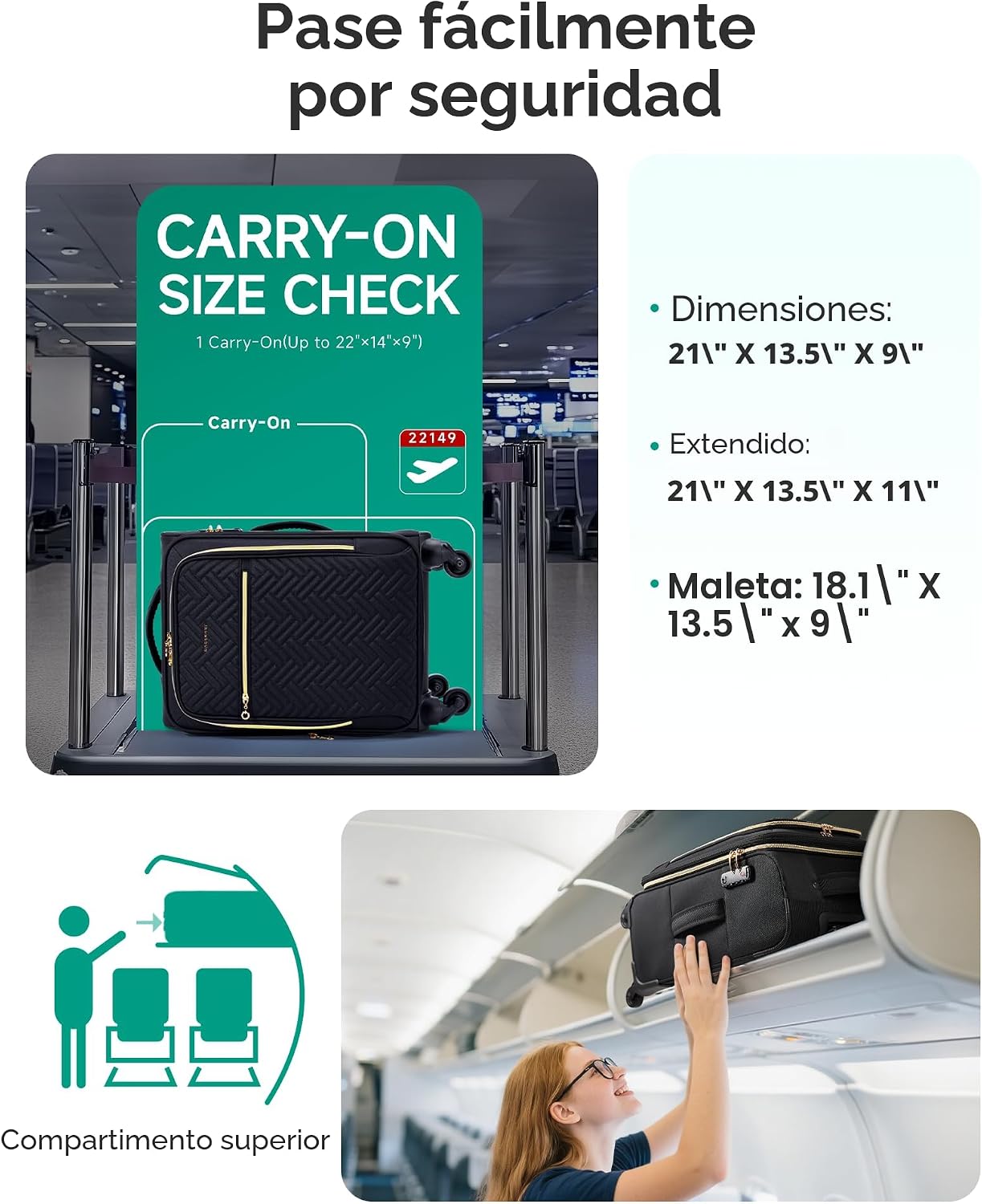 BAGSMART equipaje de mano giratorio expandible de 20 pulgadas, apro...