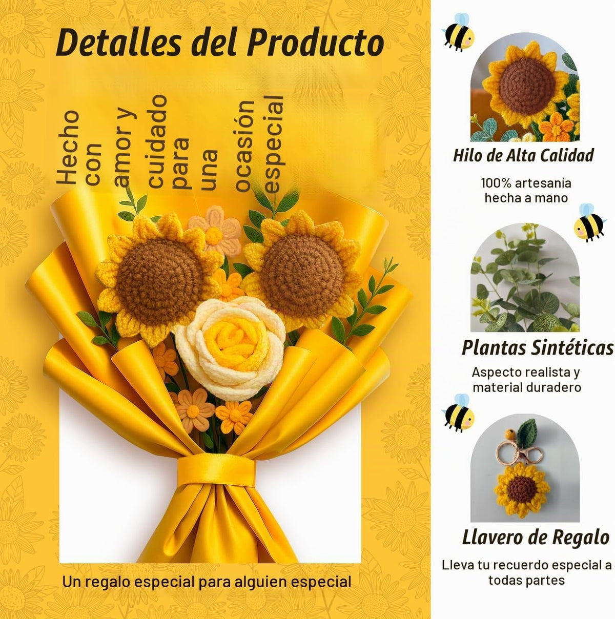 AMARILO - Ramo de flores de ganchillo con girasoles - Flores de hil...