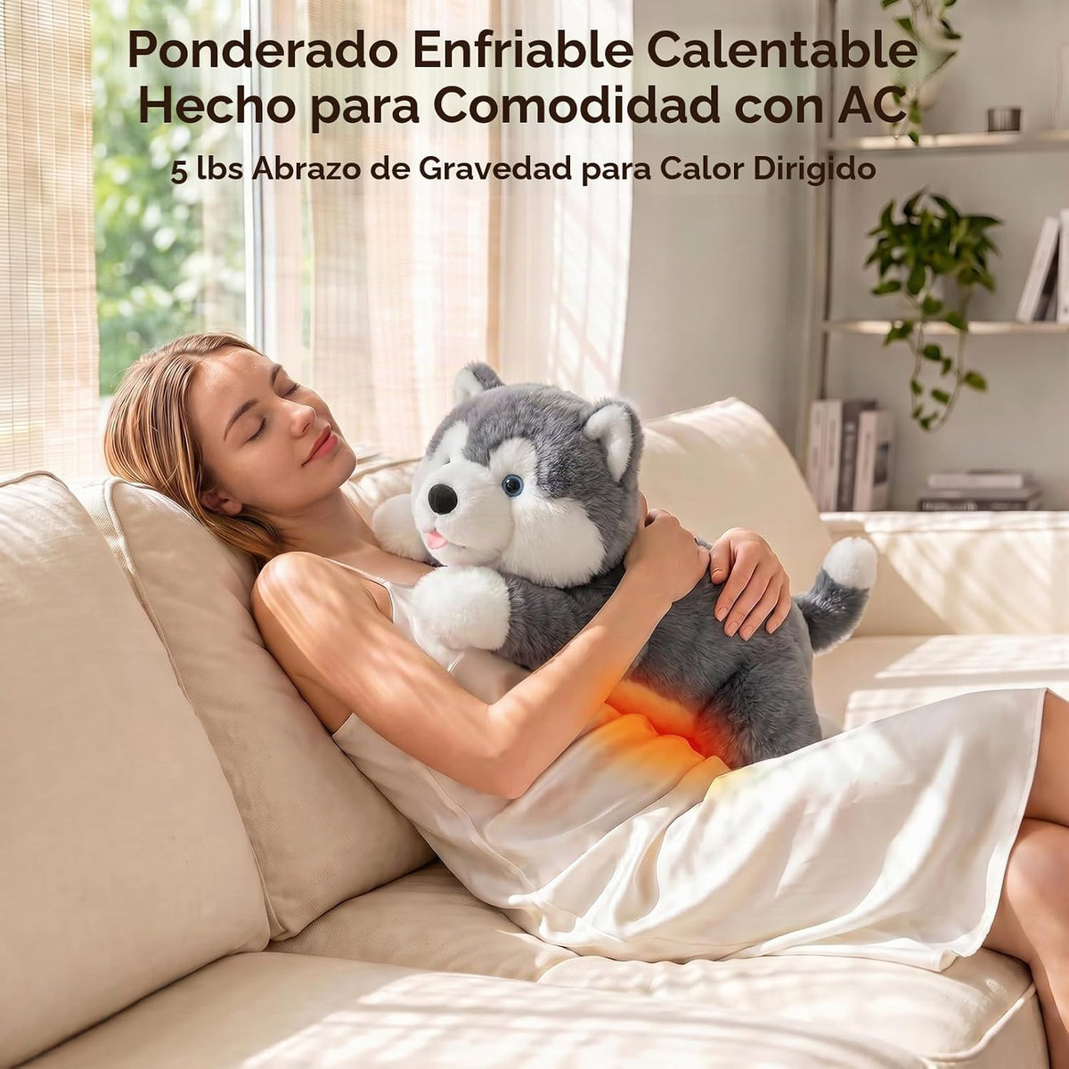 Mewaii Animales de peluche con peso con almohadilla térmica para mi...