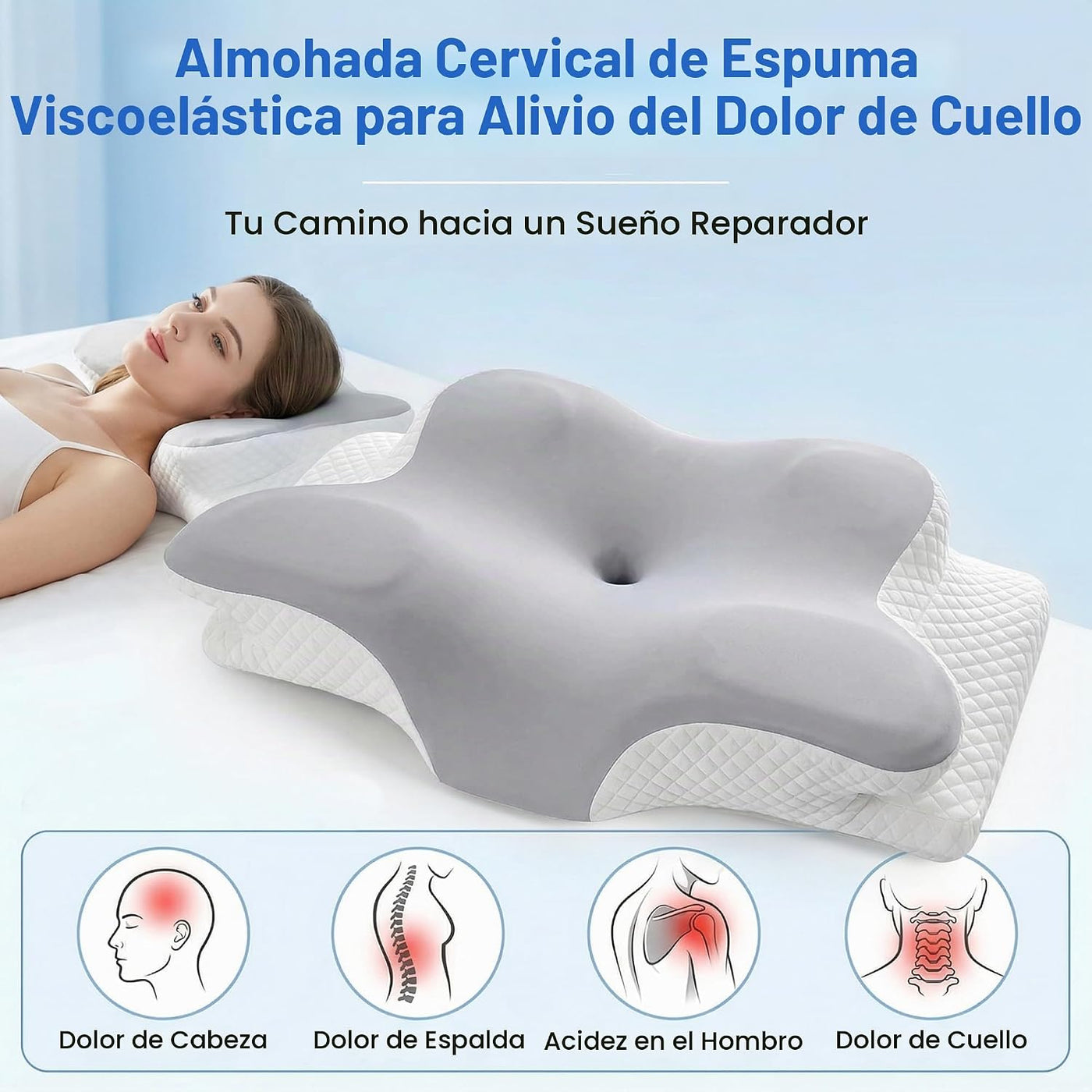 Almohada cervical para aliviar el dolor de cuello, almohada ortopéd...