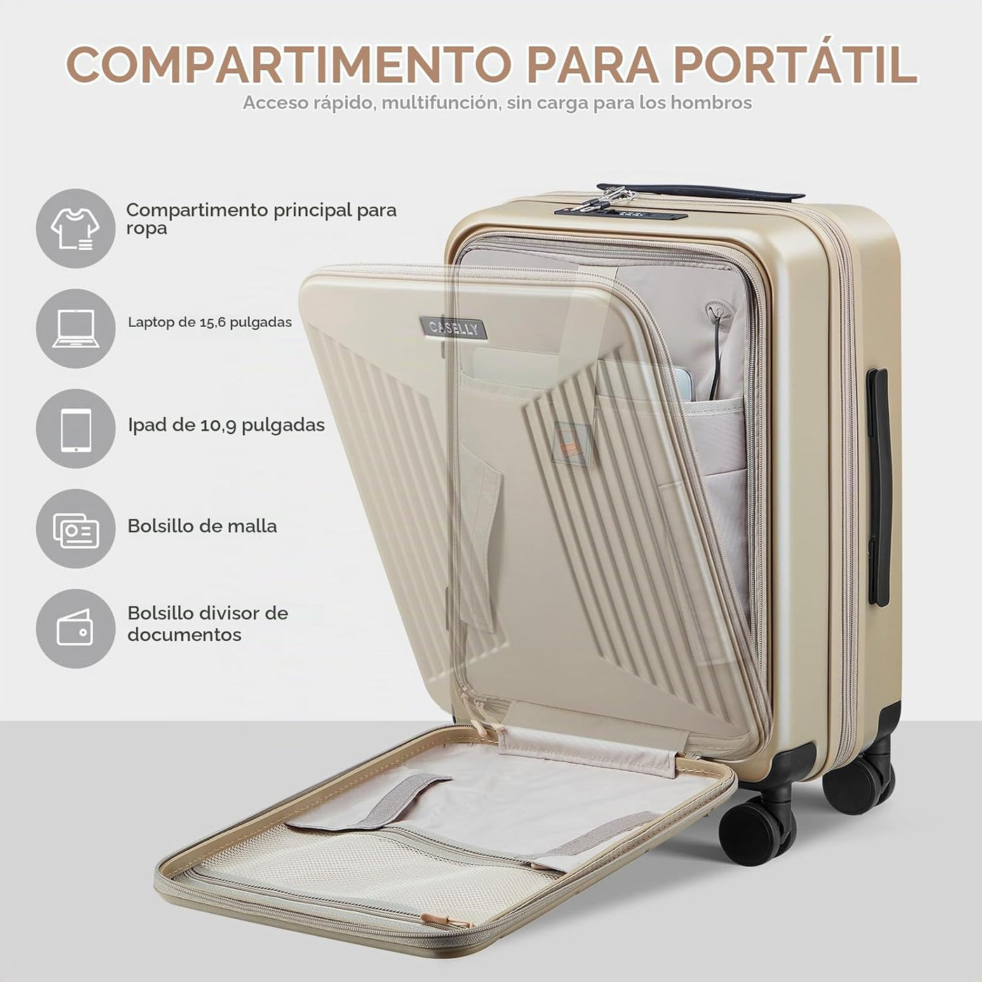 CASELLY Maletas de equipaje de mano con apertura superior, ampliabl...
