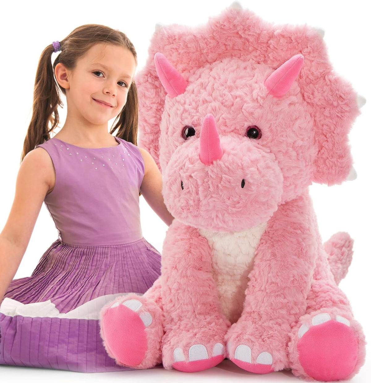 Tezituor Animales de peluche grandes de dinosaurio rosa, 24 pulgada...