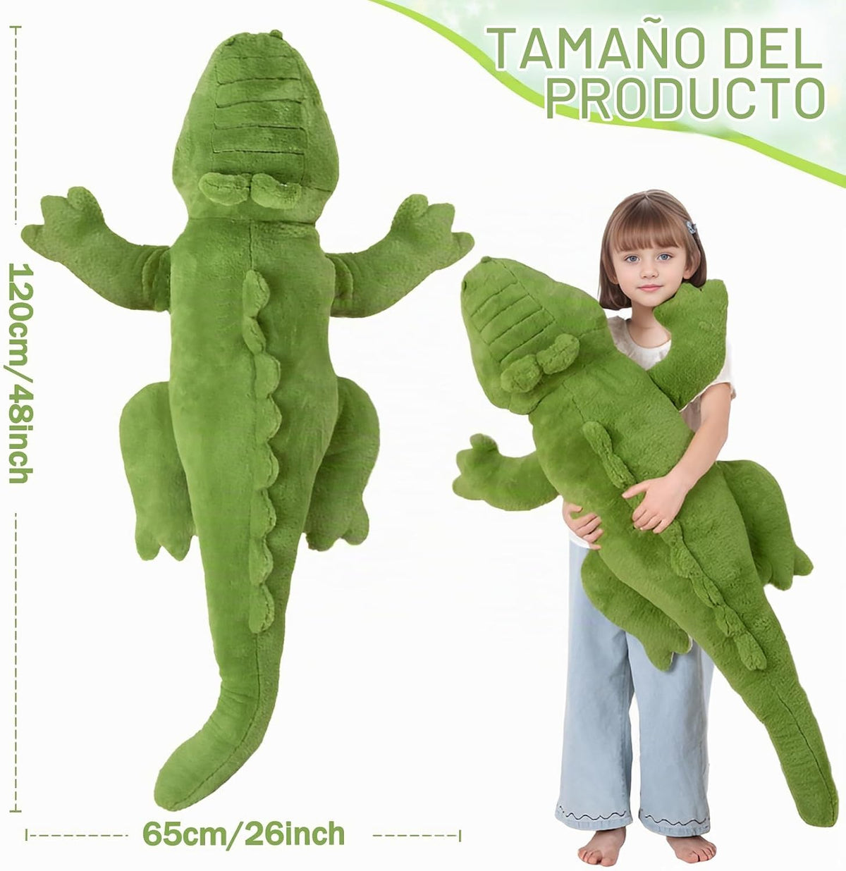 FFxiong Almohada de cuerpo largo de cocodrilo grande verde de 48 pu...