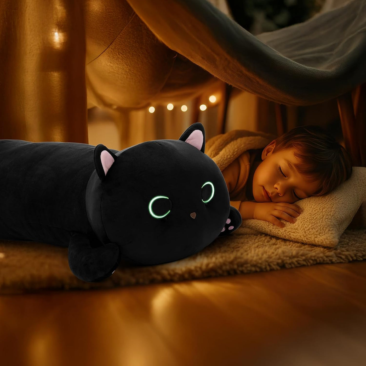 MaoGoLan Almohada corporal de felpa de gato negro, 44 pulgadas, jug...
