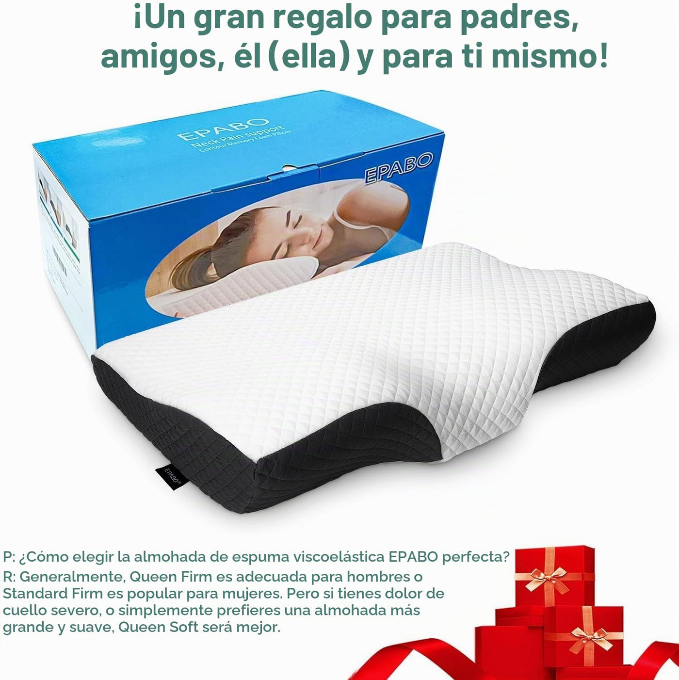 EPABO - Almohada ortopédica de espuma viscoelástica para dormir, al...