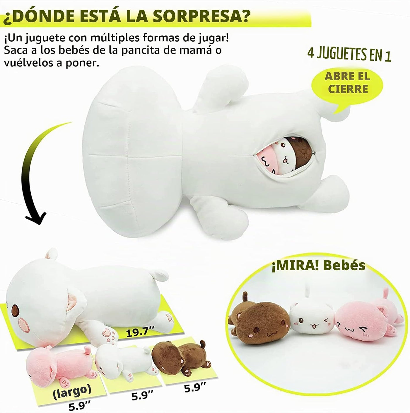 Onsoyours Mamá de peluche de gato de 19.7 pulgadas con 3 peluches d...