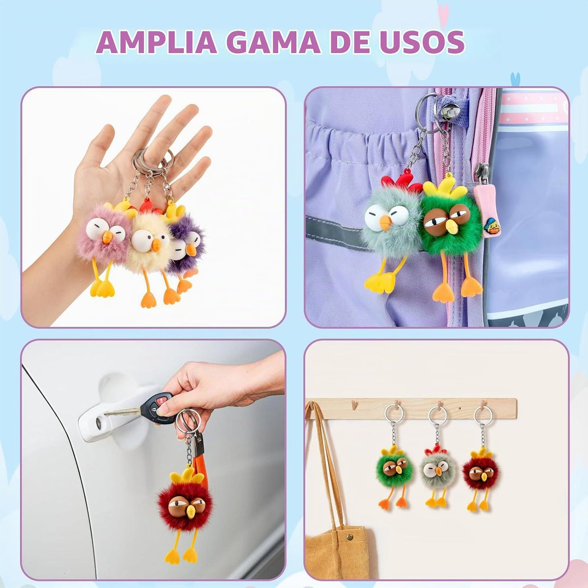 OMyFav 20 llaveros esponjosos de pollo, llavero de felpa a granel,...