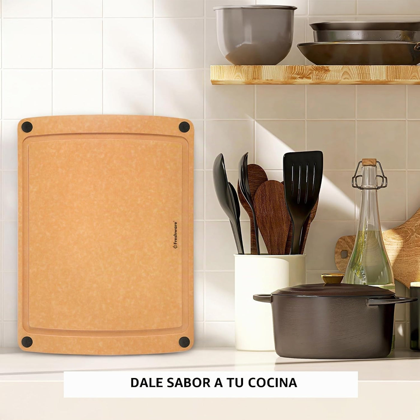 Tabla de cortar para cocina, tabla de cortar de madera con ranuras...