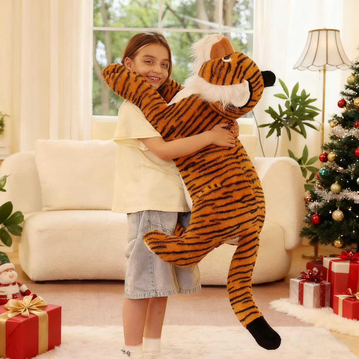 Tezituor - Peluche gigante de tigre de 43.3 pulgadas, almohada de c...