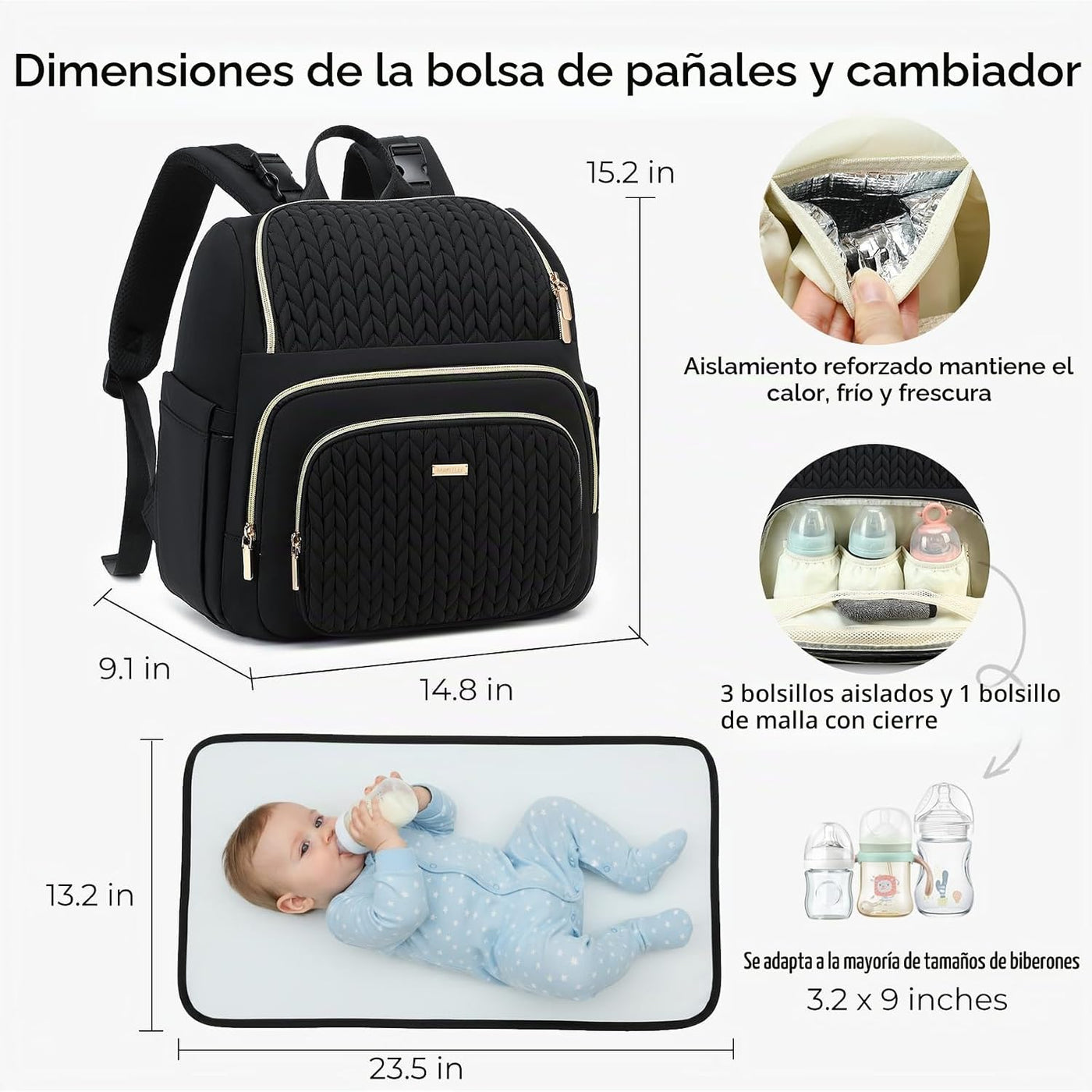 MAPLELILY Mochila para pañales, ligera y elegante, bolsa de artícul...