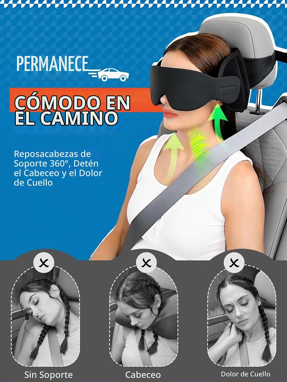 Almohada de viaje Sarisun, almohada de viaje para coche con máscara...