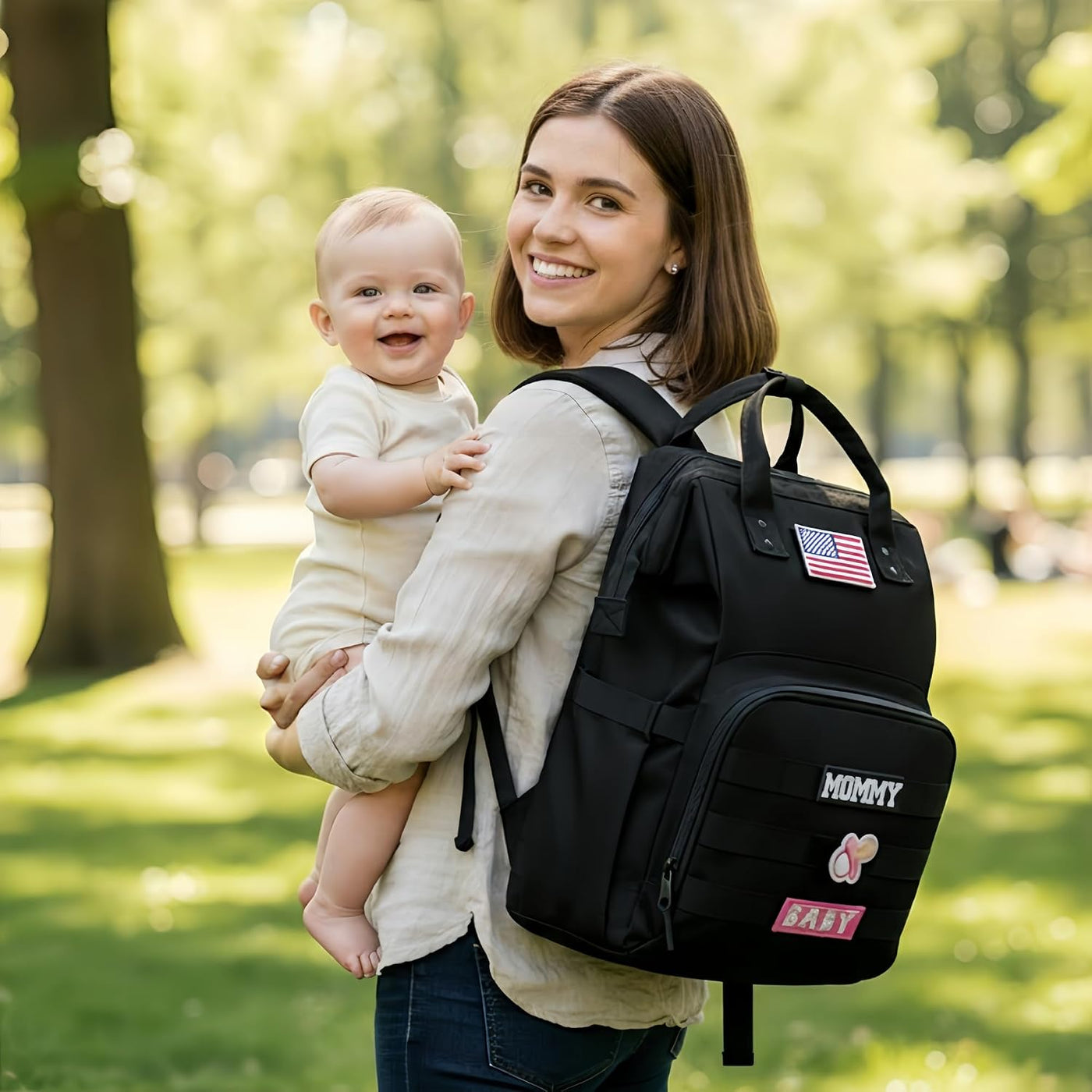 QWREOIA Mochila para pañales para papá y mamá con puerto de carga U...
