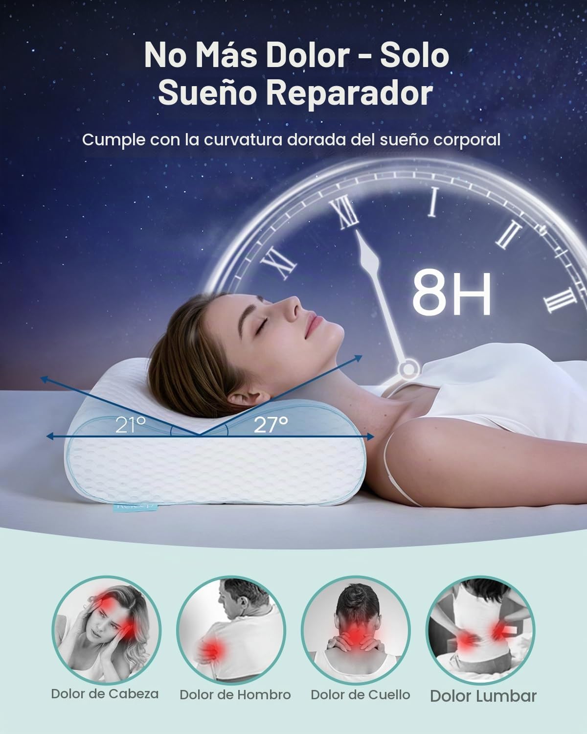 Releep Almohada cervical de espuma viscoelástica para aliviar el do...