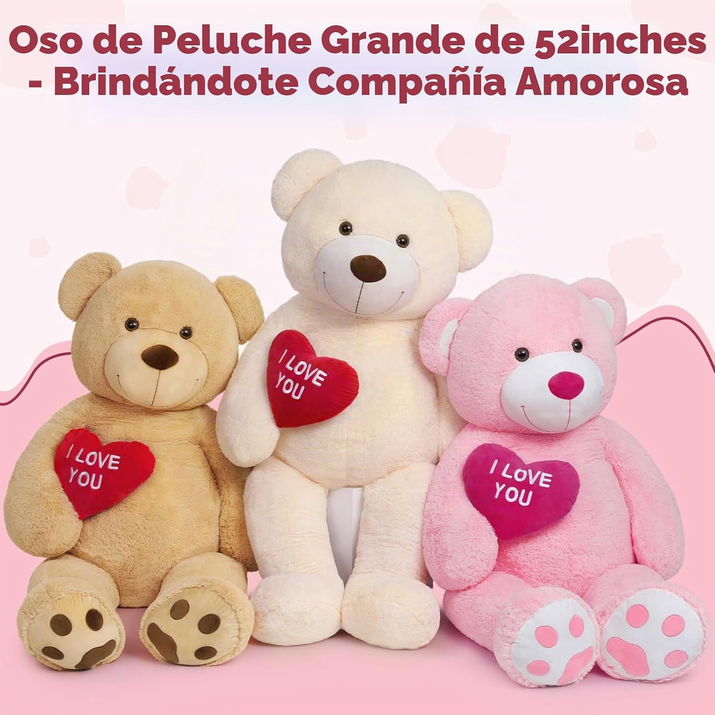 MaoGoLan - Oso de peluche grande de 132 cm, oso de peluche rosa gig...